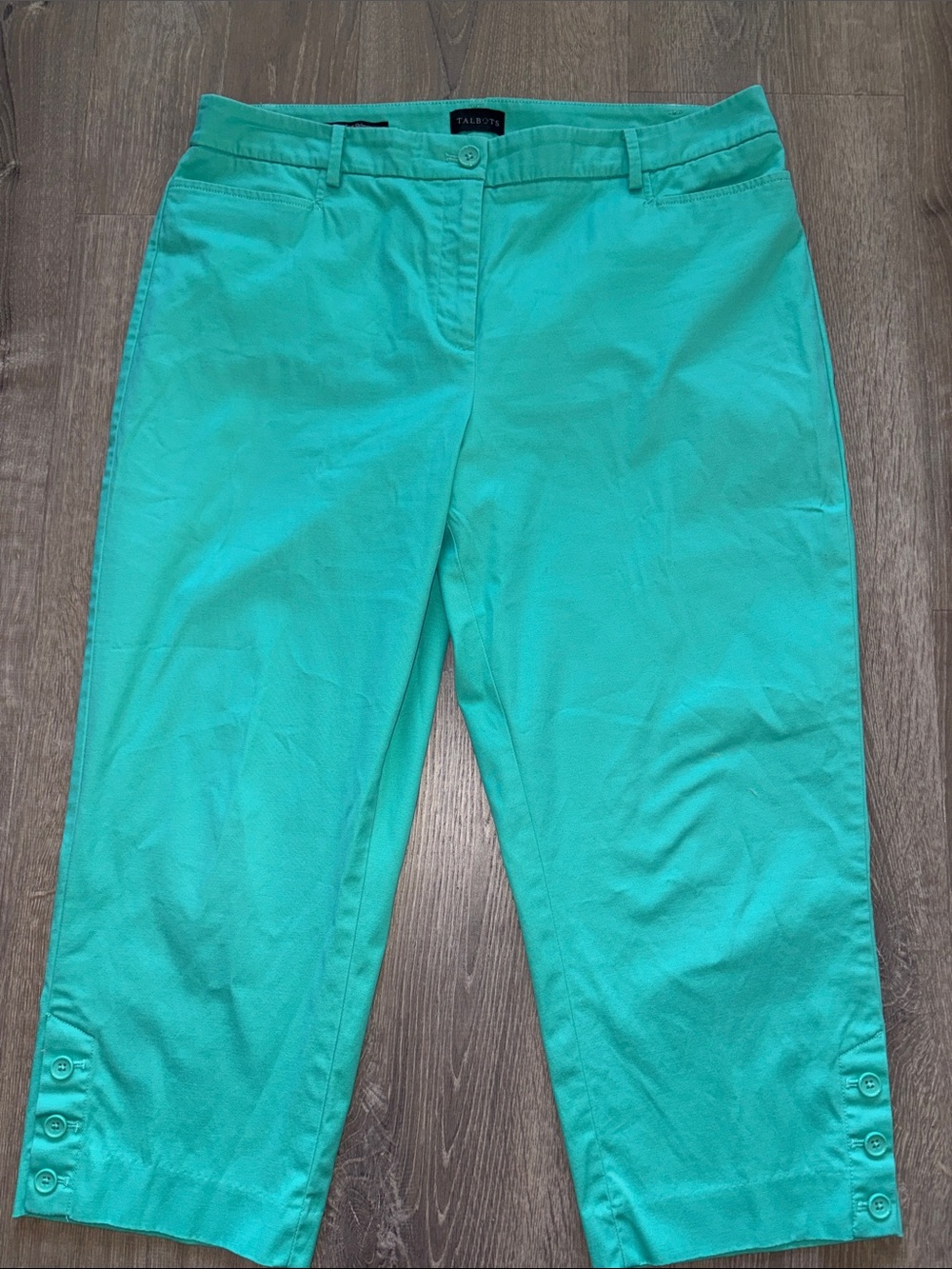 Talbots Turquoise Cropped Button-Hem Pants Size 14